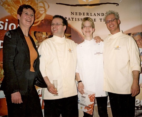 Nl patissierteam: Miriam, Corine, Jack en Rudolph